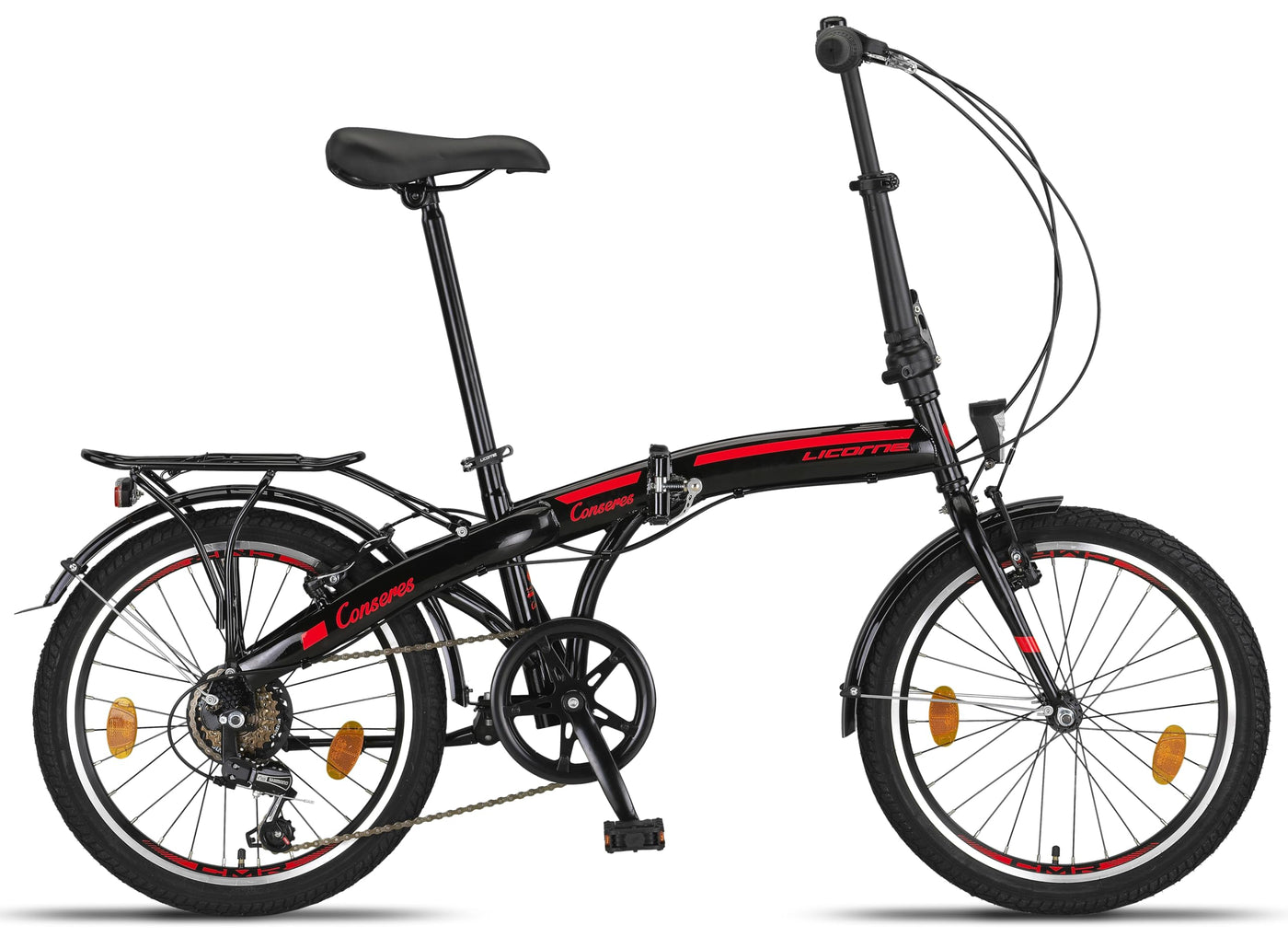 Licorne Bike CONSERES Premium Faltrad, Klapprad in 20 Zoll - Fahrrad für Herren, Jungen, Mädchen und Damen - Shimano 6 Gang-Schaltung - Hollandfahrrad - Schwarz/Rot