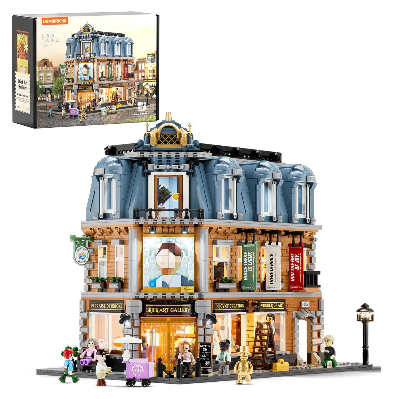 Lumibricks Brick-Kunst-Galerie Beleuchtung Klemmbausteine Haus, 3400Pcs, Modulgebäude am Straßeneck Mit Kunstklassikern&Abnehmbaren 3D-Malerei, Geschenke für Kunstliebhaber,Alter 16+, L9085