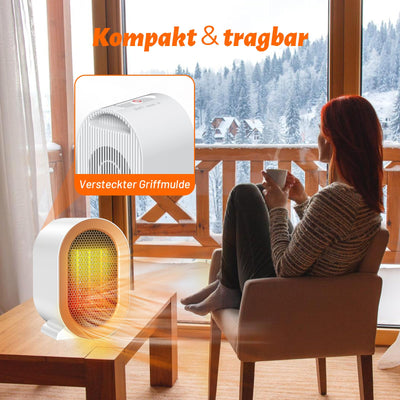 Heizlüfter Energiesparend, PTC-Heizlüfter Leise Keramik Heizung Einstellbare Konstante Temperatur, Tragbare Heizlüfter klein, Überhitzungs- & Kippschutz, für Büro, Heim, Schlafsaal (Weiß)
