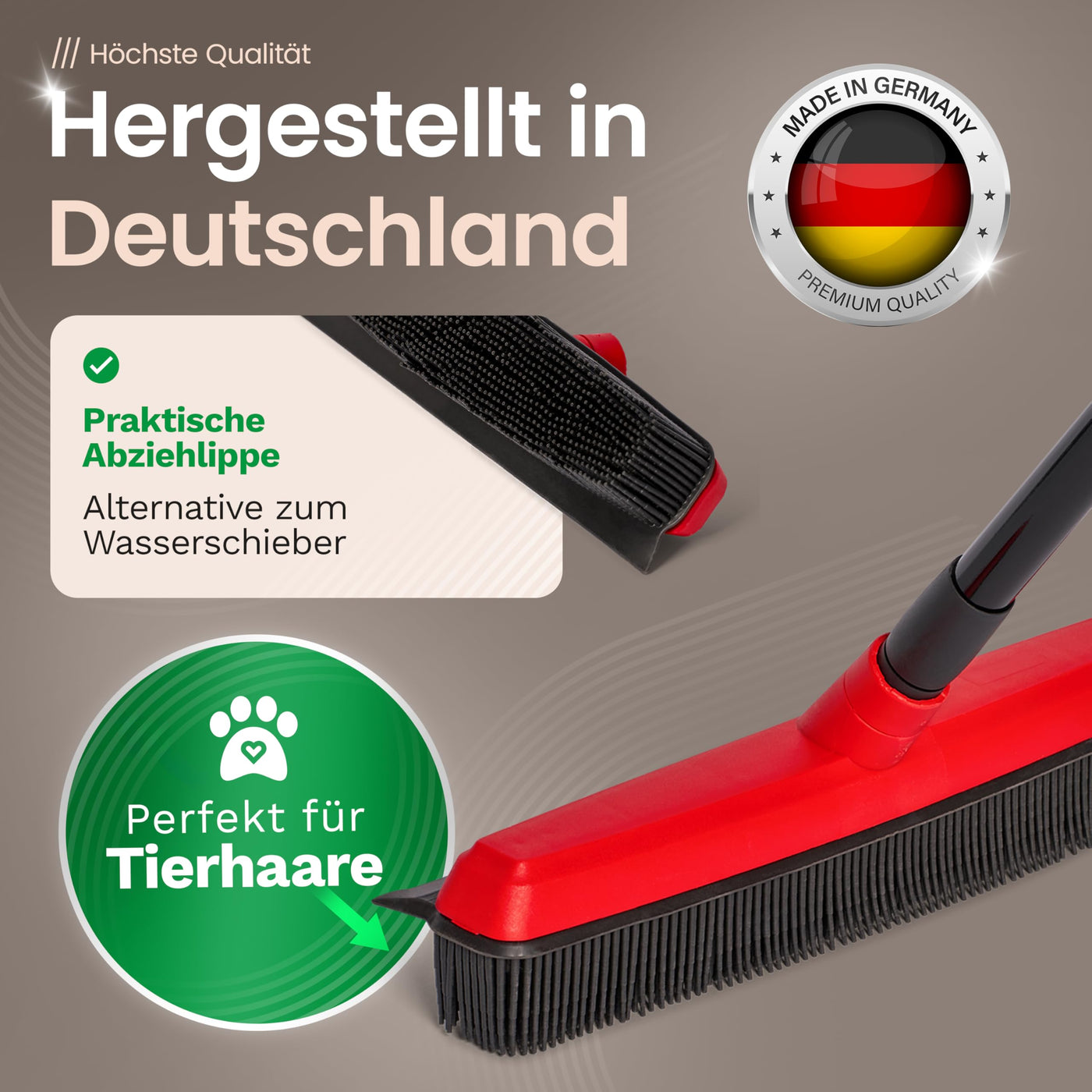 Novaliv Gummibesen mit Teleskopstiel & Kehrgarnitur Friseurbesen Set Gummi Noppenbesen Hundehaarentferner Broom Parkett Besen für Drinnen Teppichbesen Bodenabzieher Haushaltsbesen Wunderbesen