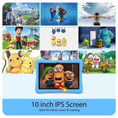 plimpton Kids Tablet 10 Zoll, Kinder Tablet mit Android 15, 9GB RAM+64GB ROM(512GB Erweiterbar) Tablets für Kinder mit Schutzhülle, Kindersicherung, BT 5.0, WiFi, Dual Kamera