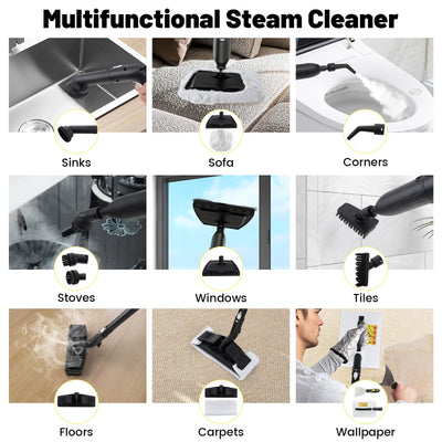 RELAX4LIFE Dampfreiniger, Dampfdruck: 5 bar, Leistung: 2000W, Flächenleistung: 108 m², Tank: 1,8 L, Aufheizzeit: 8 min., mit 24 Zubehöre&Druckmesser, für Teppiche, Boden, Fliese, Fenster, Sofa (Weiß)