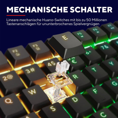 Trust GXT 868 Torix Mechanische Tastatur Kabellos Deutsches QWERTZ Layout, RGB Wiederaufladbare Gaming Tastatur 2.4 GHz 100H Akkulaufzeit, Huano-Switches Flache Tasten, Programmierbar, PC Laptop