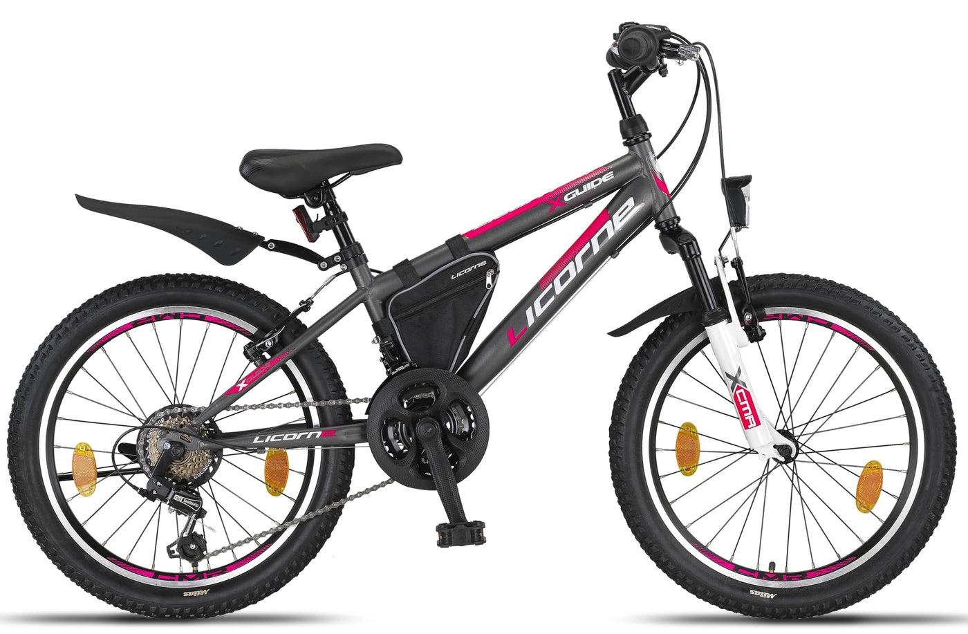 Licorne Bike Guide Premium Mountainbike in 20, 24, 26, 27.5 und 29 Zoll Fahrrad für Mädchen Jungen Herren und Damen (20 Zoll, Anthrazit)
