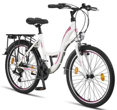 Licorne Bike Stella Premium City Bike in 24,26 und 28 Zoll - Fahrrad für Mädchen, Jungen, Herren und Damen - 21 Gang-Schaltung - Hollandfahrrad Citybike (Weiss, 24.00)