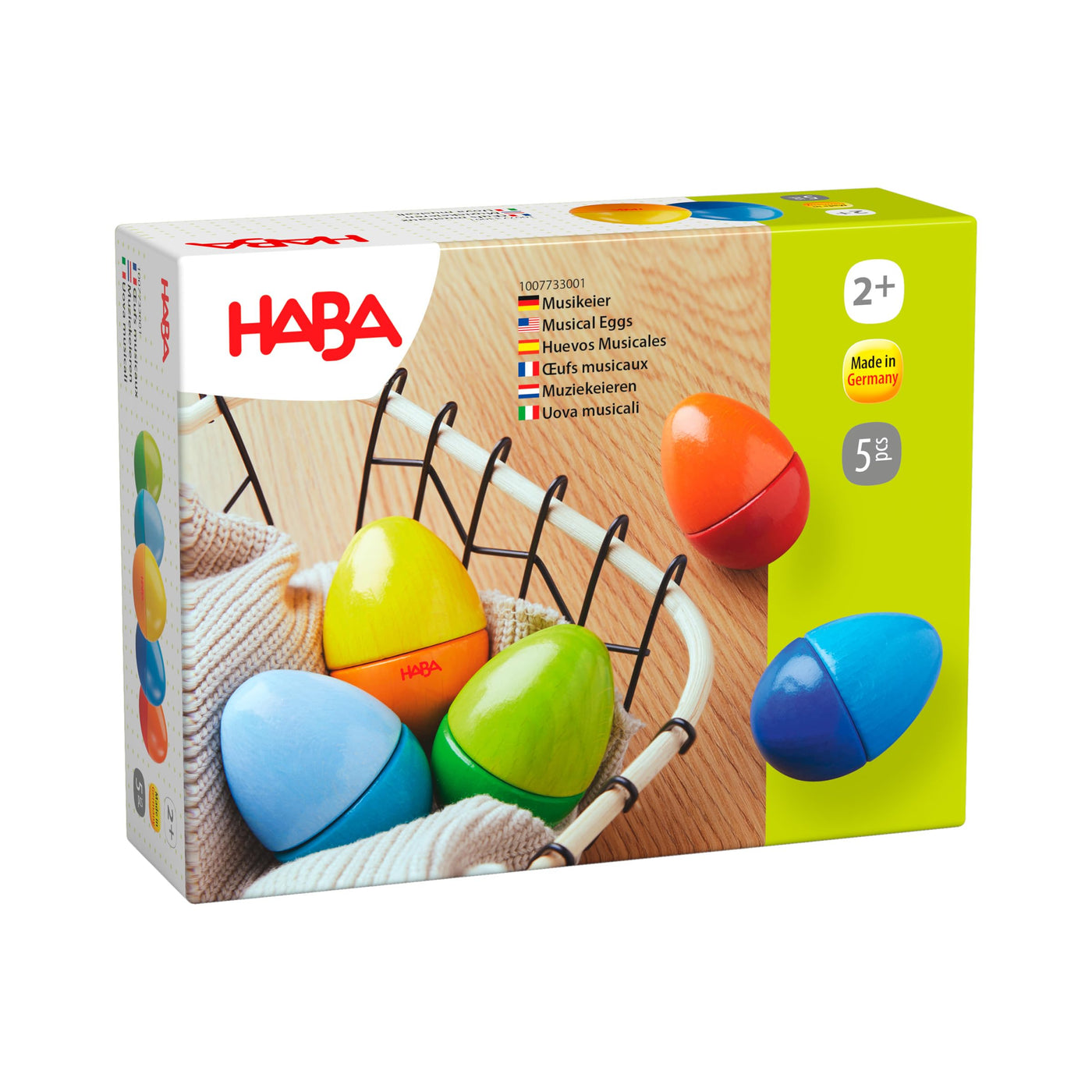 HABA Musikeier – 5 Bunte Rasseleier aus Holz zur musikalischen Frühförderung für Babys & Kleinkinder ab 2 Jahren – Made in Germany - 1007733001