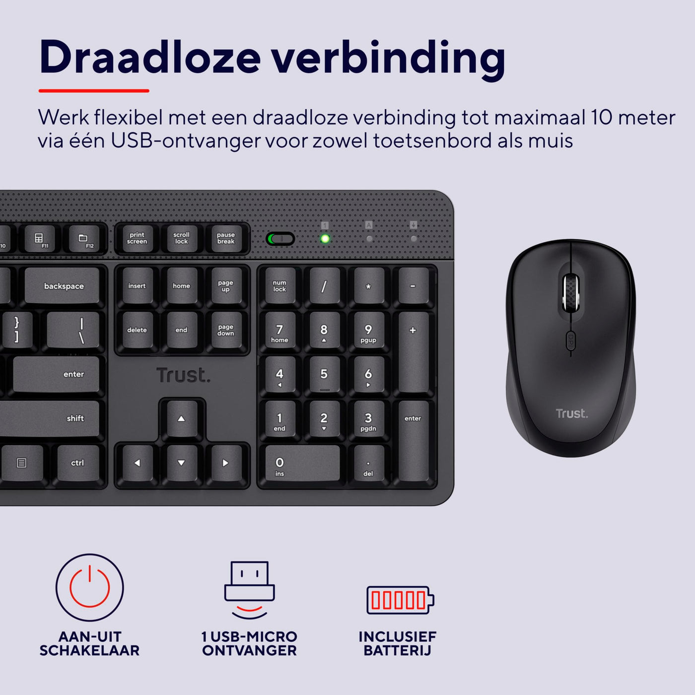 Trust ODY II Niederländisches QWERTY-Layout Tastatur und Maus Set Kabellos