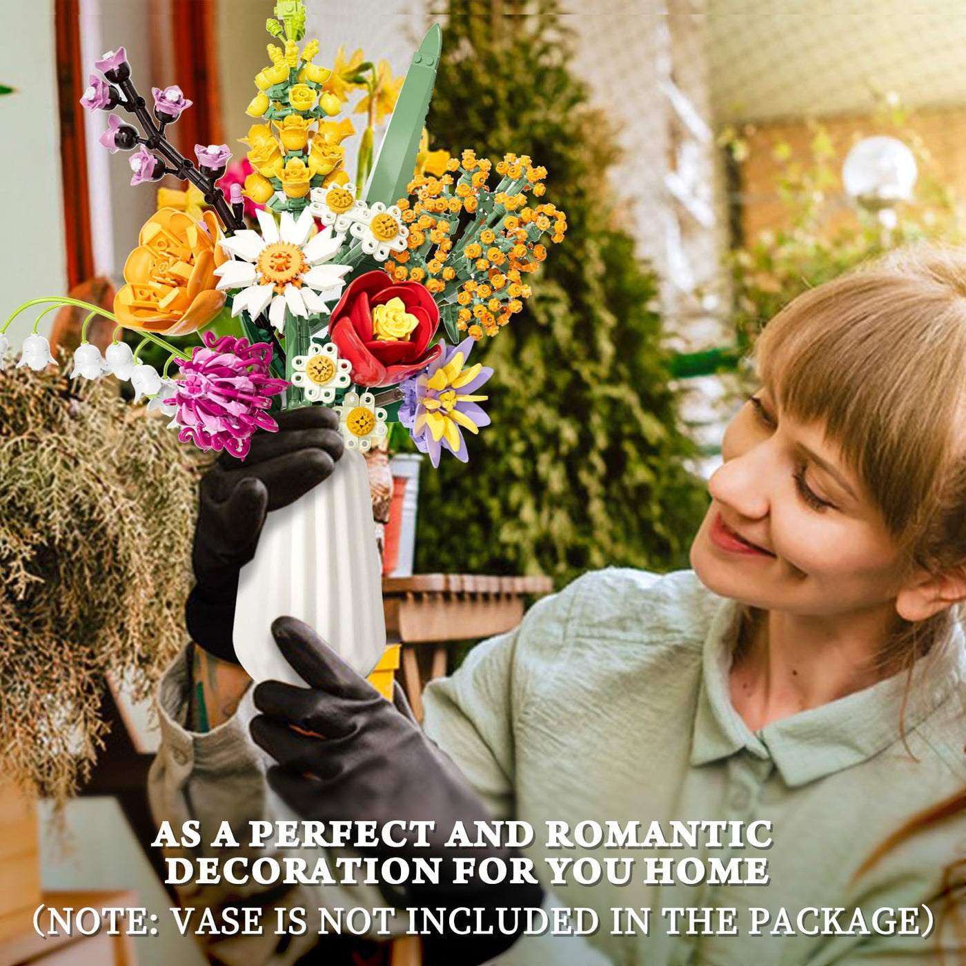 Blumenstrauß Bausatz, 1070 Stück Blumen Bauspielzeugset 10 Künstliche Blumen für Flowers, Botanical Kollektion Bauklötze, Geschenke zum Muttertag, Geburtstag, Muttertag, Vase Nicht Enthalten