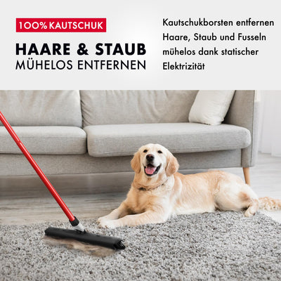 Tyroler Gummibesen & Bodenabzieher | Kehrbesen-Kopf aus 100% Naturkautschuk 41cm | Besen mit Stiel und 140cm Anti-Rost-Griff | Gummibesen mit Abzieher | Gummibesen mit Stiel | Gummibesen Tierhaare