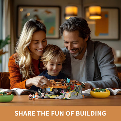 FUNWHOLE Mountain Cabin Bauklötze Set, 2255 PCS BergHütte Klemmbausteine mit LED Licht Wald Lodge Bausteine Modell Bauspielzeugset für Erwachsene und Jugendliche