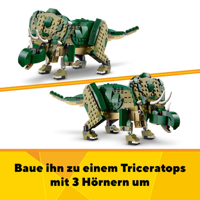LEGO Creator T.Rex, 3-in-1-Dino zum Umbauen in einen Triceratops oder Pterodaktylus, bewegliches Dinosaurier Modell für Kinder, Geschenk für Jungen und Mädchen 31151