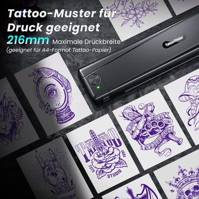 TATTMUSE Tattoo Drucker Bluetooth, Schablone Nadeldrucker mit 10 Stück Papier, Tattoo Transfer mit Smartphone PC, Stencil Drucker für Tattoo Künstler und Anfänger