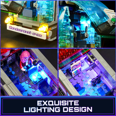 FUNWHOLE Cyberpunk Zukünftiger Bus mit LED-Beleuchtung – 2-in-1 Modell mit Licht, 605 Teile für Sci-Fi-Fans und Erwachsene, Perfekte Cyberpunk-Stadt-Deko