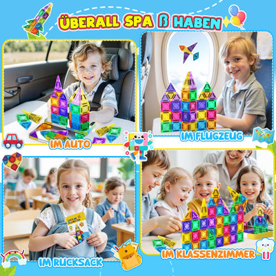 43 Pcs Mini Magnetische Bausteine Reiseset, Spielzeug ab 3 4 5 6 Jahre Junge Mädchen Reisespiele Kinder ab 3-6 Flugzeug Beschäftigung Kinder Geschenk Jungen 3-6 Jahre STEM Montessori Spielzeug
