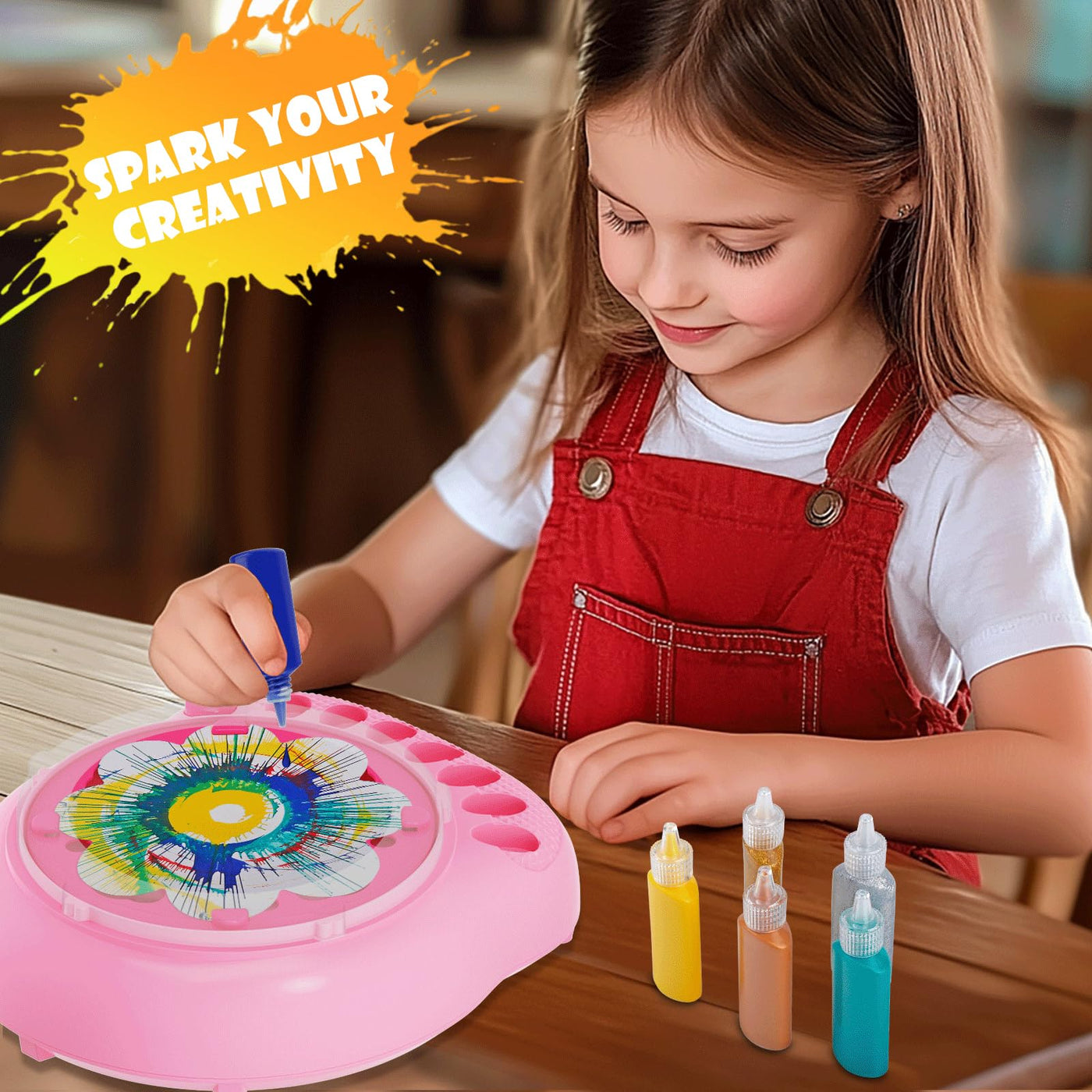 Hewaurorion Paint Spin Art Machine Kit für Kinder, Kunst & Handwerk, Mal Spin Art Spielzeug-Kits für Jungen und Mädchen im Alter von 6, 7, 8 und 9 Jahren (Rosa)