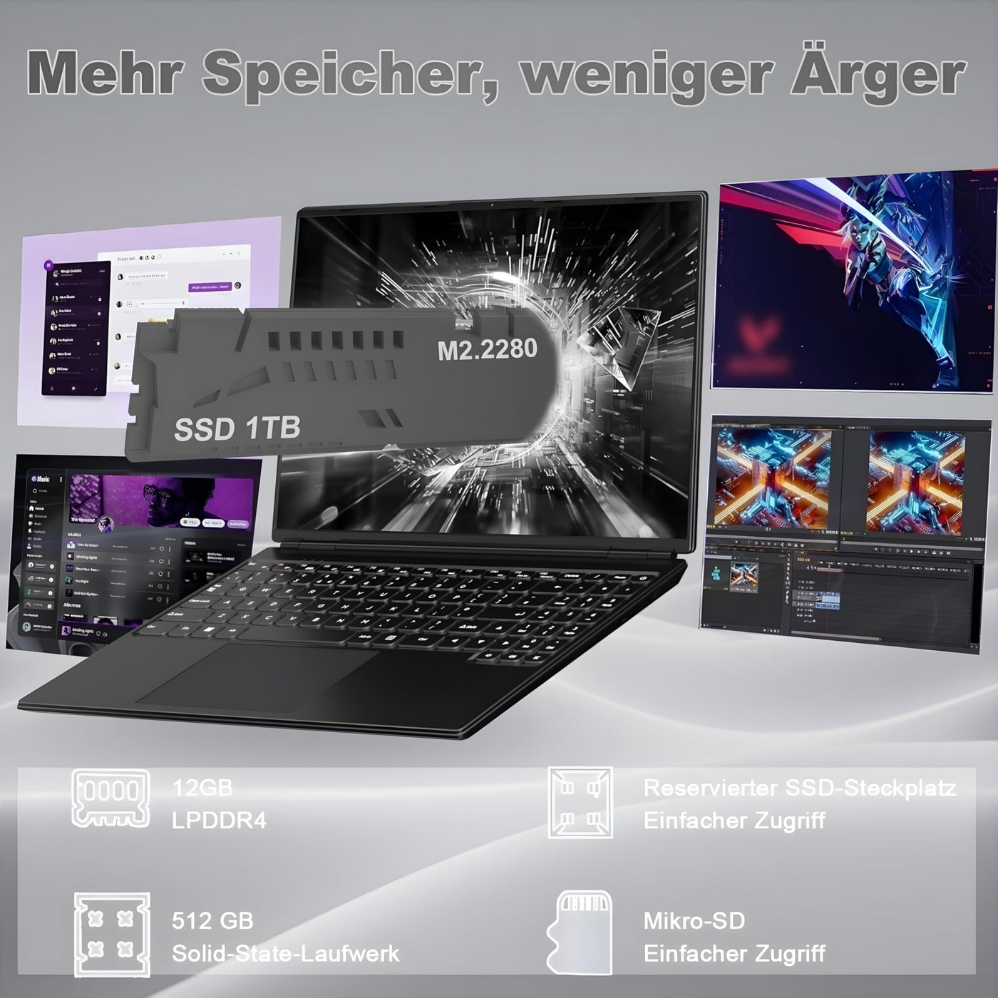 2025 Gaming Laptop 16 Zoll Win11 12+512GB SSD Unterstützung 2TB(HDD-2TB) 1920x1200 Notebook 4-Core Celeron N5095 (bis 2.9GHz) Laptop mit Nummerntastatur WiFi Mini HDMI Deutscher Tastaturschutz-Schwarz