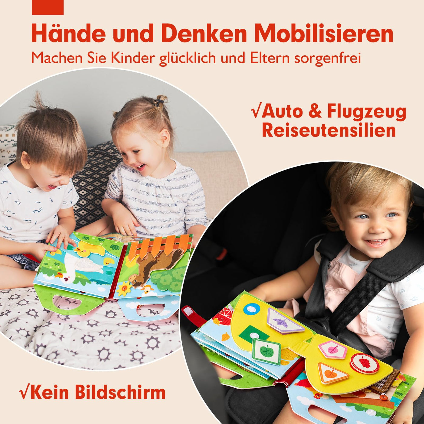 hahaland Busy Board ab 1 Jahr, 3D Filz Bauernhof Quiet Book ab 1 Jahre, Förderung Feinmotorischen Fähigkeiten,Frühes Lernspielzeug für Kinder,Busy Book für Autofahrt,Montessori Spielzeug ab 1 Jahr