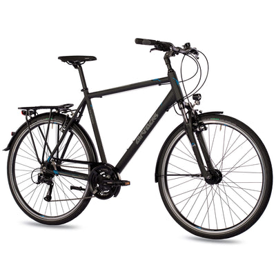 Airtracks Herren Trekking Fahrrad 28 Zoll Trekkingbike TR.2820 Trekkingrad City Bike 24 Gang Shimano ACERA RD-T3000 Kettenschaltung Nabendynamo Schwarz Matt - 60cm Körpergröße 185-195 cm