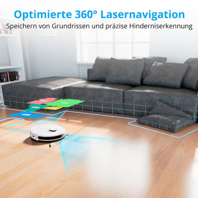 MEDION Saugroboter mit Absaugstation und Wischfunktion X20 SW+ (Lasernavigation, Starke 3000Pa Saugkraft, 2in1 Roboterstaubsauger, präzise Kartenerstellung, Go & No Go Bereiche, mehrere Etagen)