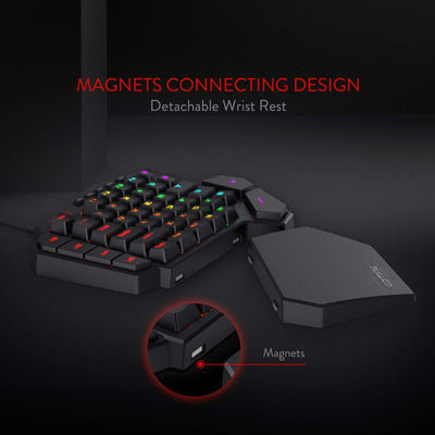 Redragon K585 DITI Einhand RGB Mechanische Gaming-Tastatur, Rote Schalter, Typ-C Professionelle Gaming-Tastatur mit 7 Integrierten Makrotasten, Abnehmbare Handgelenkstütze, 42 Tasten