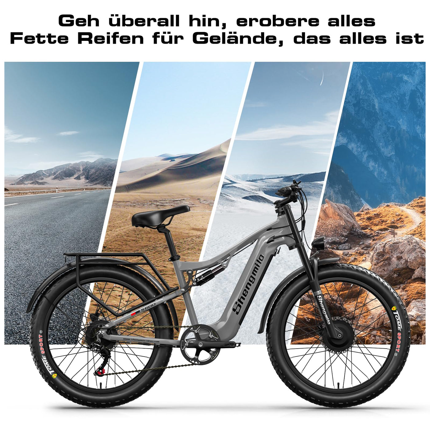 Shengmilo S600 2 * 1OOOW Dual Motor Aluminium Rahmen E-Bike, Drehmoment 80N.M×2,26Zoll,3.0 Fat Tire Elektrofahrrad, 840WH Akku mit abnehmbarem Li-Ion Akku und 7 Gangschaltung Herren Damen e Bike