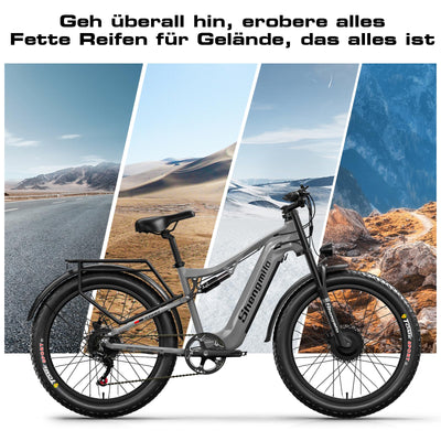 Shengmilo S600 2 * 1OOOW Dual Motor Aluminium Rahmen E-Bike, Drehmoment 80N.M×2,26Zoll,3.0 Fat Tire Elektrofahrrad, 840WH Akku mit abnehmbarem Li-Ion Akku und 7 Gangschaltung Herren Damen e Bike