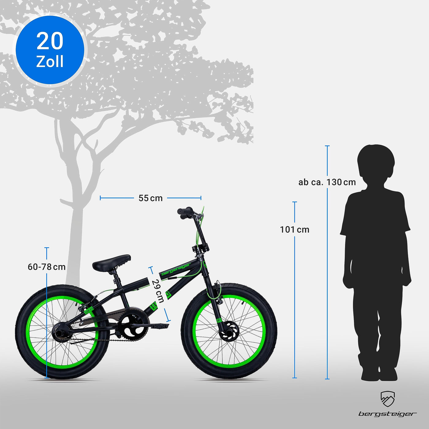 Bergsteiger Tokyo 20 Zoll BMX, Fatbike, 360° Rotor-System, Freestyle, 4 Stahl Pegs, Kettenschutz, Freilauf