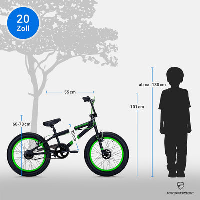 Bergsteiger Tokyo 20 Zoll BMX, Fatbike, 360° Rotor-System, Freestyle, 4 Stahl Pegs, Kettenschutz, Freilauf