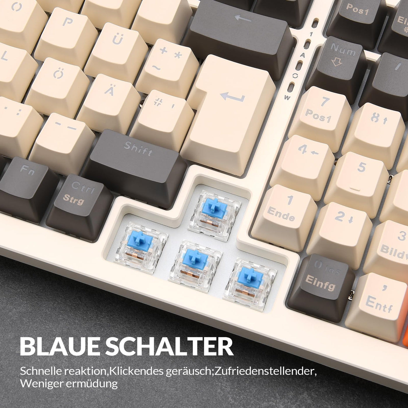 Rii Mechanische Tastatur Gaming Keyboard, Gaming Tastatur Kabel mit QWERTZ, Tastatur Mechanisch mit Blaue Schalter (Laut), Keyboard Gaming Tastatur 75 Prozent (Kabel Verbindung)