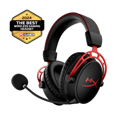 HyperX Cloud Alpha Wireless Gaming-Headset , 300h Akkulaufzeit, DTS Headphone mit 3D Audio, Dual Chamber Treiber, 2,4 GHz kabellos, Abnehmbares Mikrofon mit Geräuschunterdrückung, Schwarz-Rot