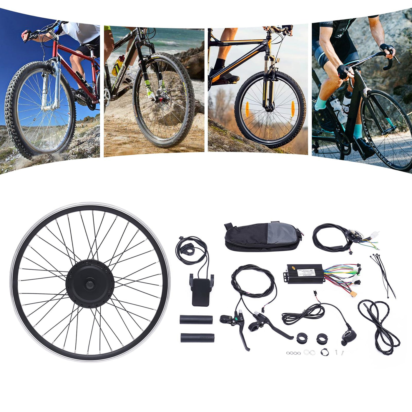 SuhoFutus Ebike Kit, 24 Zoll Ebike Umbausatz E-Bike Vorderrad Umbausatz Kit, Fahrrad Motor Kit mit Brushless Gear Motor 500W, 5-Gänge Gangverstellung, Anwendbar auf V Bremse/Scheibenbremse