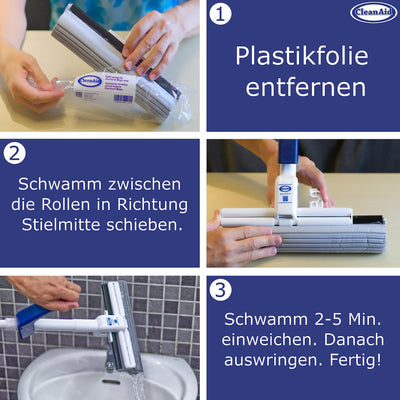 CleanAid OneTouch Magic Wischmopp Bodenwischer - saugstarker PVA Schwamm - Schwammwischmopp mit Auswringfunktion - Tierhaarentferner, optimal für alle glatten Oberflächen, Fliesen, Laminat, Holzboden