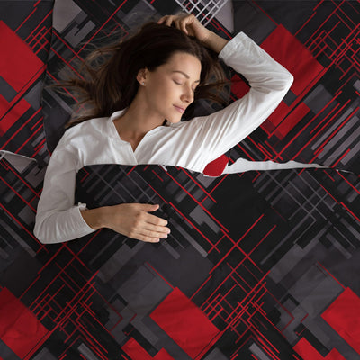 LARAWELL Bettwäsche 135x200 Baumwolle ganzjahres Bettwäsche-Sets rot grau abstrakt geometrisch Premium