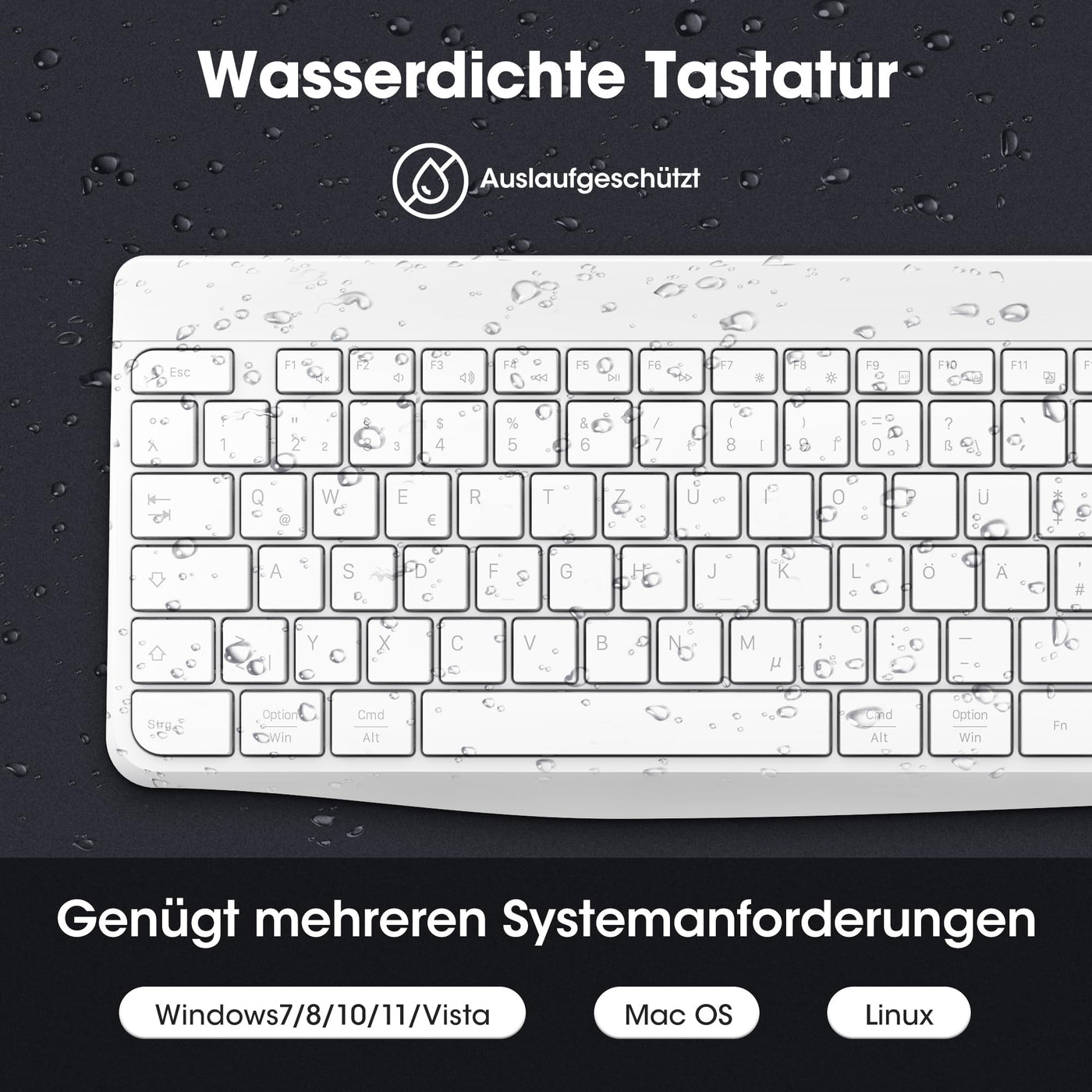 KOORUI Tastatur und Maus Kabellos, Wiederaufladbar Leise Maus Tastatur Set Deutsches Layout QWERTZ mit 12 Funktionstasten 2.4 GHz Tastatur Maus Set für Windows, MacOS, Linux -Weiß