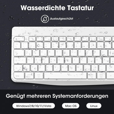 KOORUI Tastatur und Maus Kabellos, Wiederaufladbar Leise Maus Tastatur Set Deutsches Layout QWERTZ mit 12 Funktionstasten 2.4 GHz Tastatur Maus Set für Windows, MacOS, Linux -Weiß