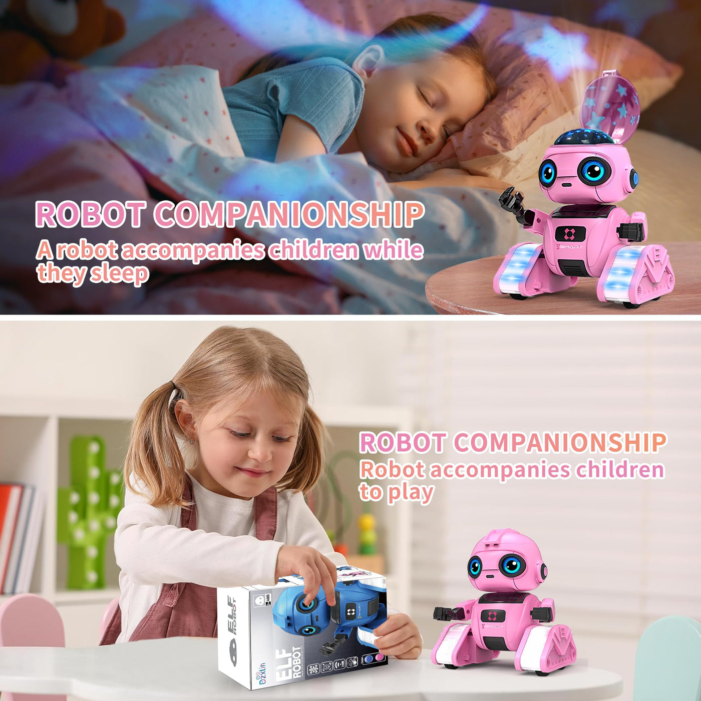 Dzxlin Roboter Spielzeug für Kinder – Wiederaufladbar, LED-Augen und Musik, RC-Roboter mit Gestensensor für ab 3 4 5 6 7 8 9 10 Jahre Jungen Geschenk （Rosa）