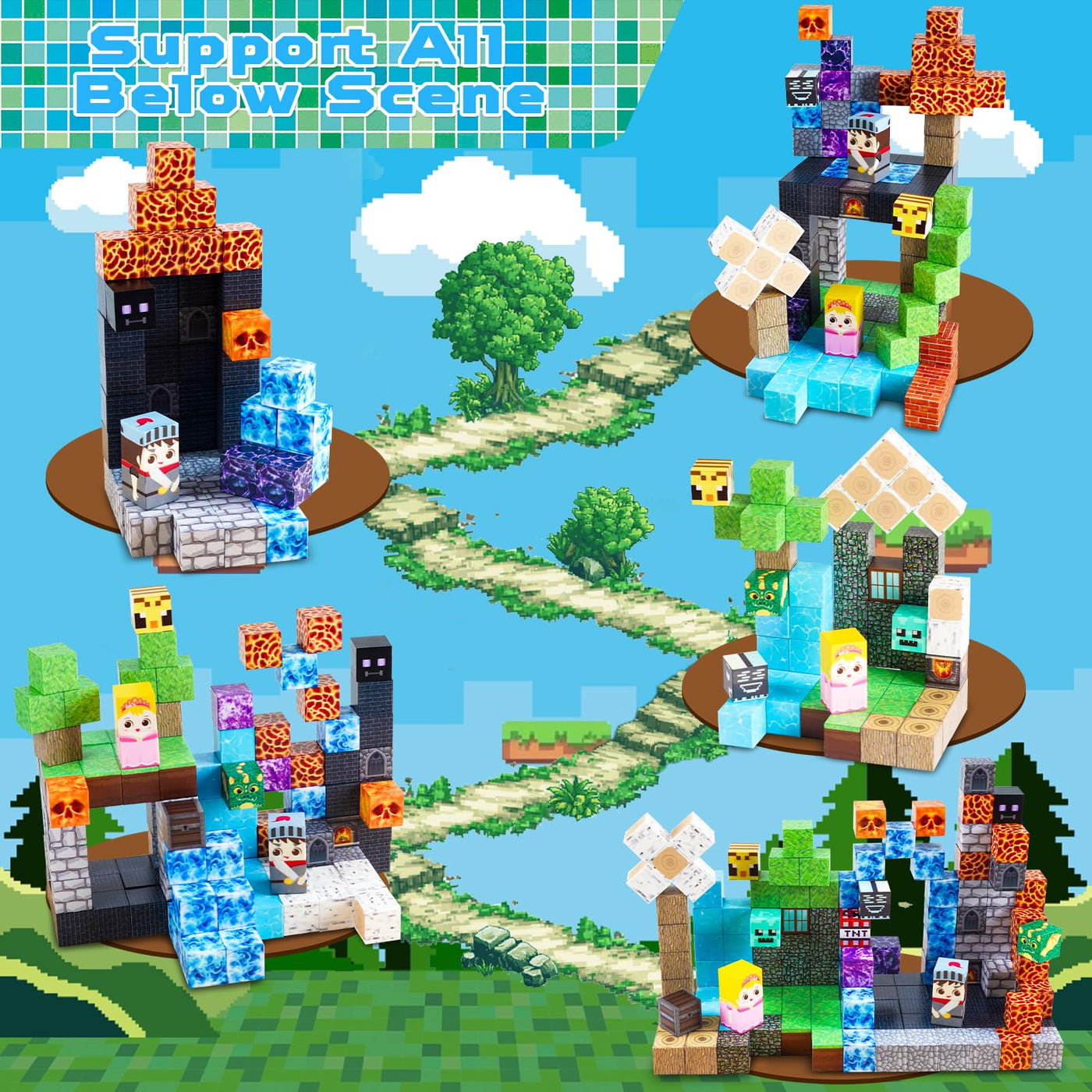 GraceDuck Magnetische Bausteine 150 Teile Magnetic Blocks Bauen Dark Forest Hell Castle Magnetspielzeug für Geschenke ab 3 4 5 6 7 8 9 Jahren Jungen und Mädchen Montessori kreative Kinderspielzeug