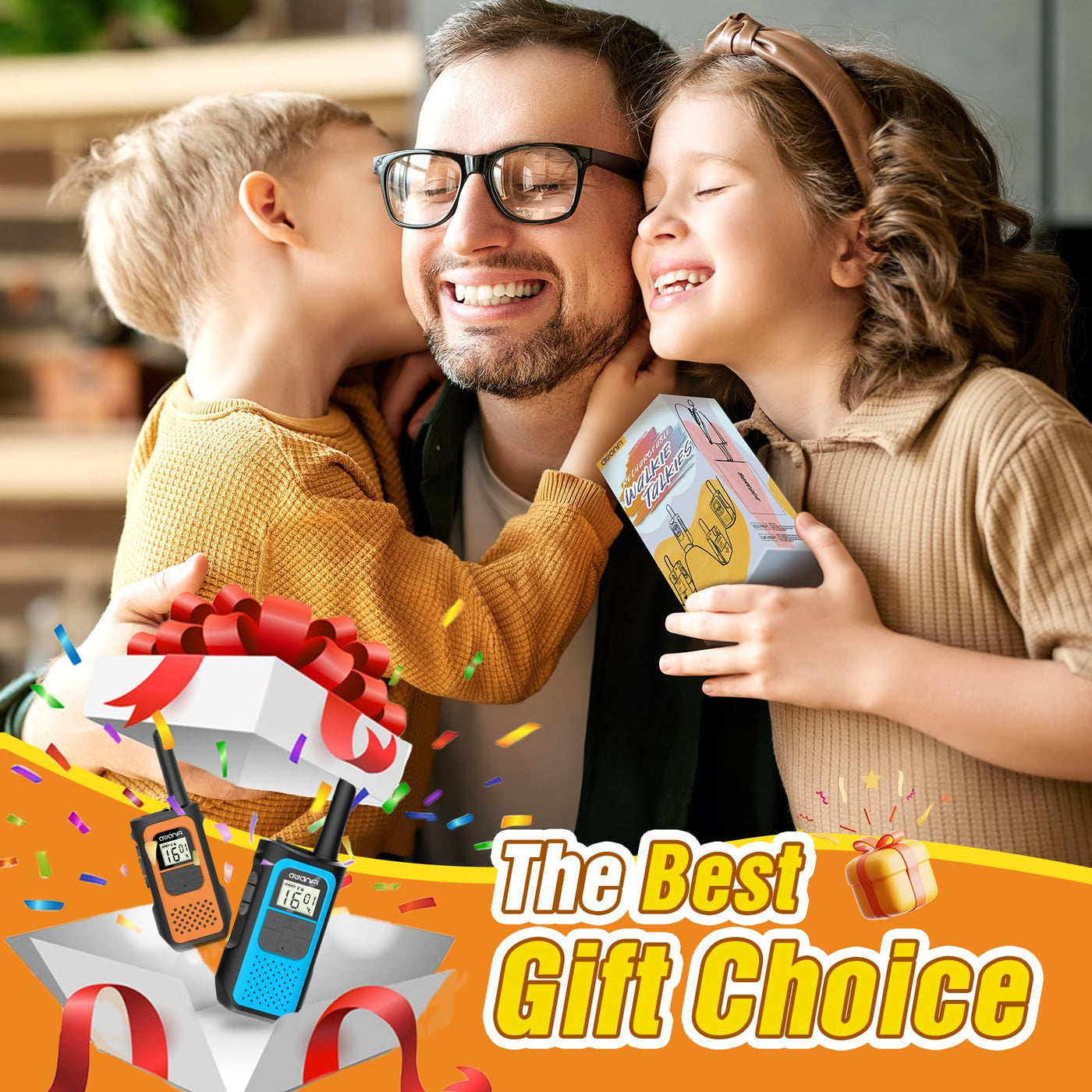 AWANFI Walkie Talkie Aufladbar mit Li-ion Akku, Walkie Talkie Kinder Erwachsene, Funkgerät Große Reichweite, 16 Channels Walky Talky, VOX und Type C Ladekabel für Biking Camping Wandern