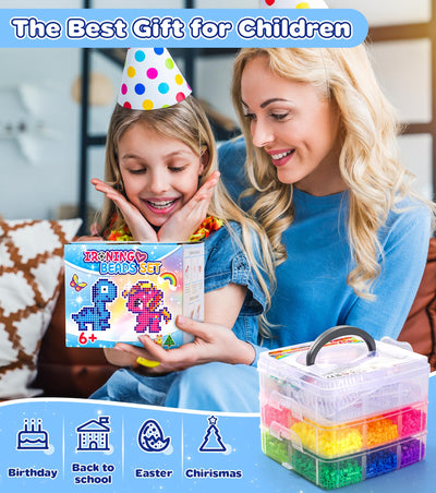 Ophy Bügelperlen Set | 15000 Stück 5mm Bügelperlen mit Dreilagiger Aufbewahrungsbox, 6 Bügelperlen Platten, 16 Muster, 5 Bügelpapiere, 20 Farben DIY Bügelperlenn, 3D für Kinder Geschenk Bastelideen