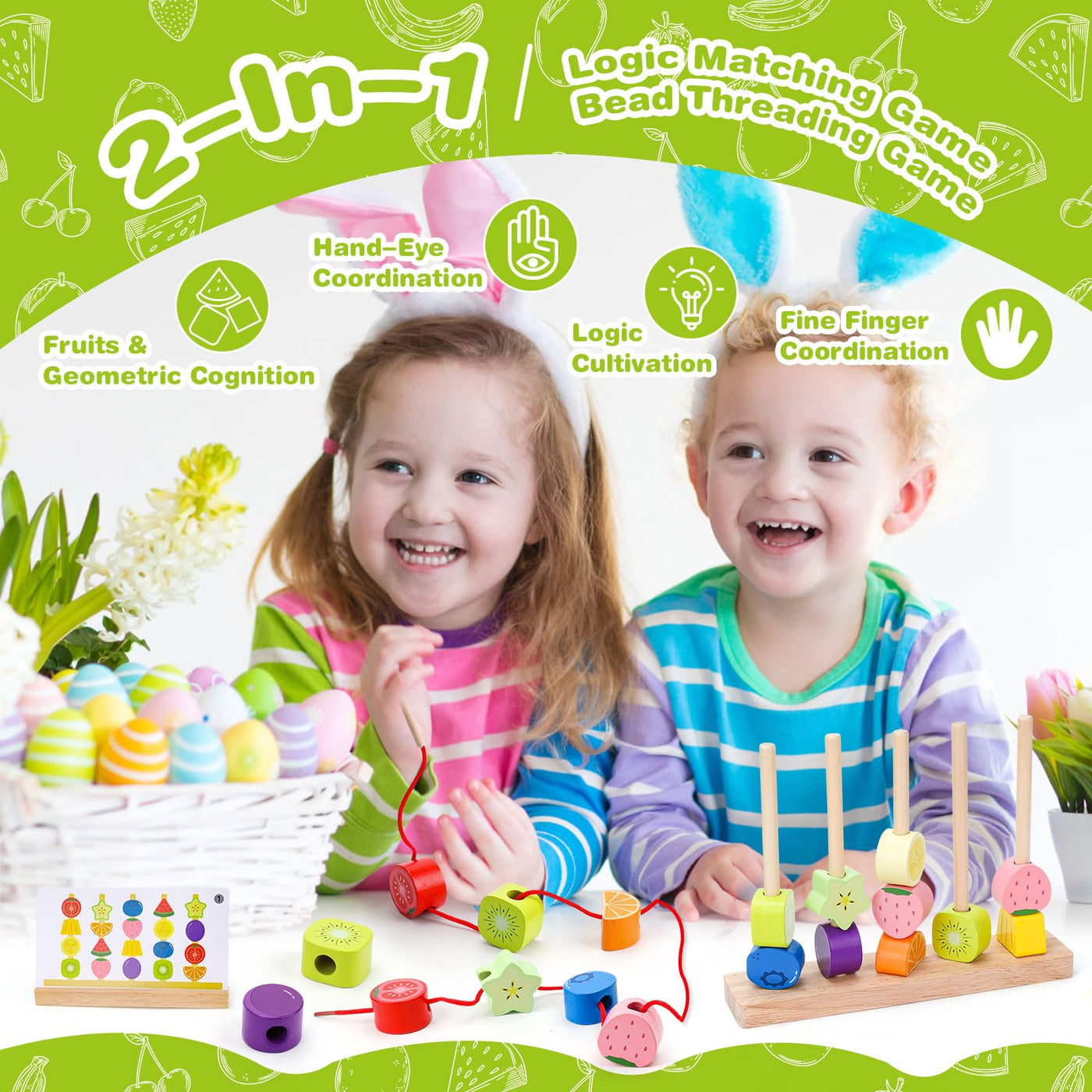 Montessori Spielzeug ab 2 3 4 5 Jahre: Holzspielzeug mit Steckspiel Fädelspiel Bausteinen Motorikspielzeug mit Stapelsteinen Sortierspiel Lernspiele Geschenk für Baby Jungen Mädchen Spielsachen