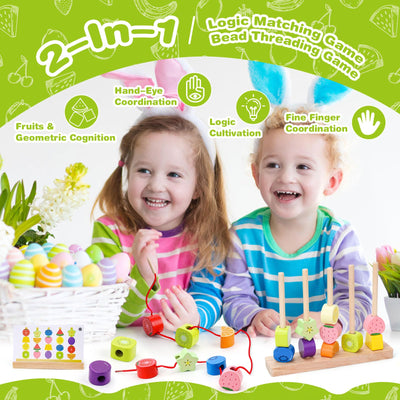 Montessori Spielzeug ab 2 3 4 5 Jahre: Holzspielzeug mit Steckspiel Fädelspiel Bausteinen Motorikspielzeug mit Stapelsteinen Sortierspiel Lernspiele Geschenk für Baby Jungen Mädchen Spielsachen