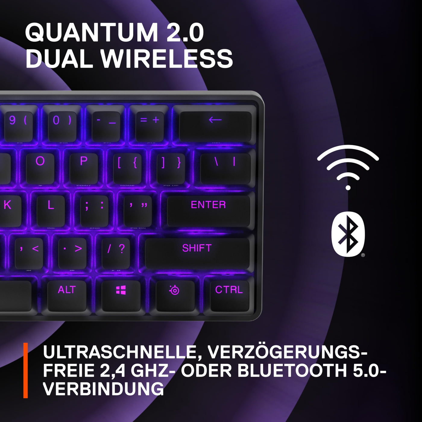 SteelSeries Apex Pro Mini Wireless HyperMagnetic Gaming-Tastatur – Die weltweit schnellste Tastatur – 60%-Formfaktor – RGB – PBT-Keycaps – Bluetooth – 2,4 GHz – USB-C – Deutsches Tastatur QWERTZ