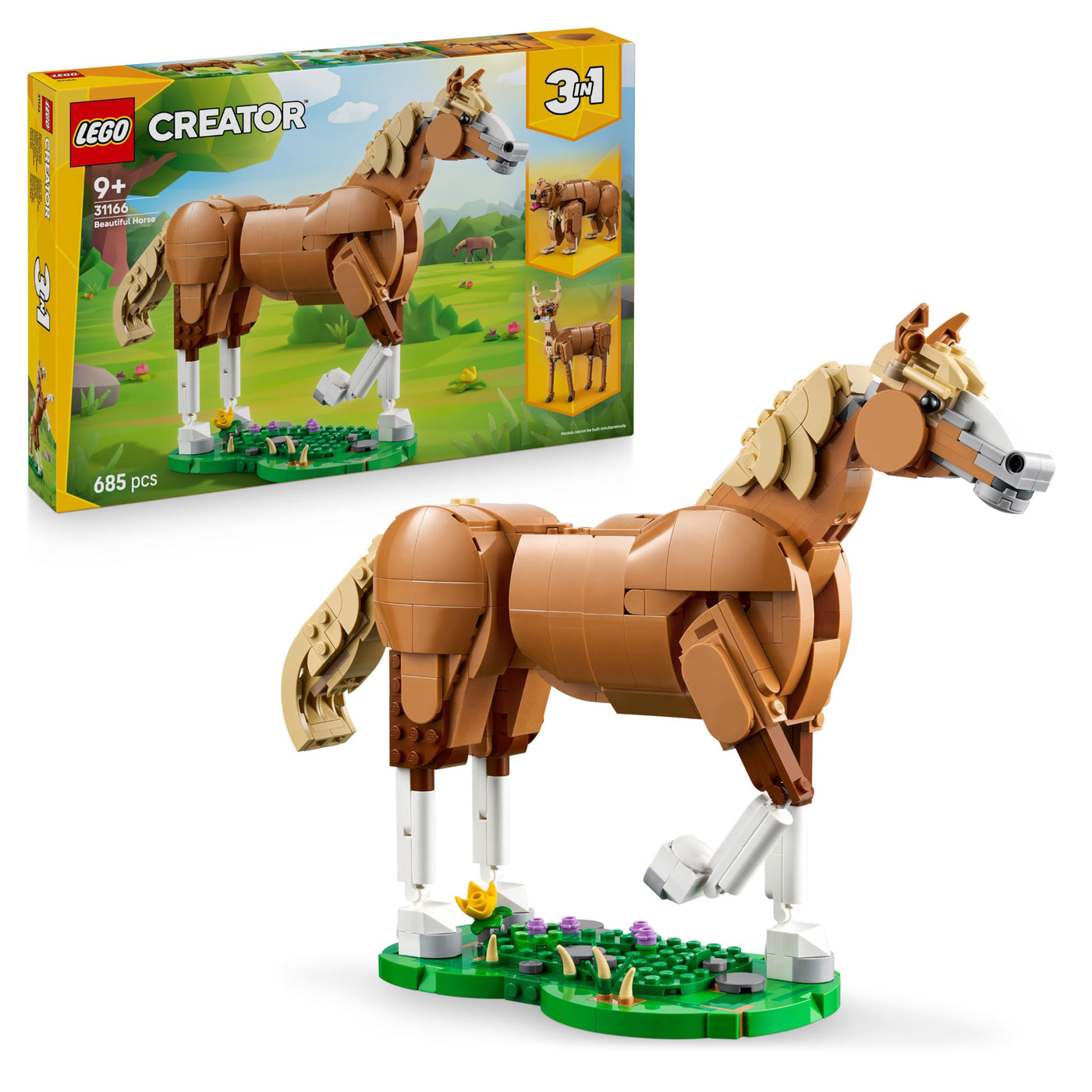 LEGO Creator 3in1 Prächtiges Ross - Kinder Spielzeug Tiere - Tierfigur verwandelt Sich in EIN Bären- oder Hirschmodell – Kreatives Geschenk für Mädchen und Jungen ab 9 Jahren – 31166