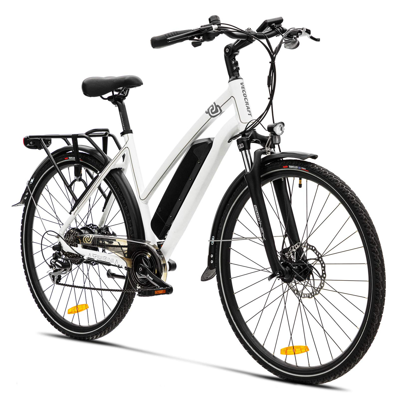 VecoCraft Elektrofahrrad E Bike Athena, Trekking Pedelec für Damen Herren, 28 Zoll Urban Citybike, mit 36V 250W 13Ah Akku 25km/h 100km, Shimano 8-Gang Electric Bike, Weiss