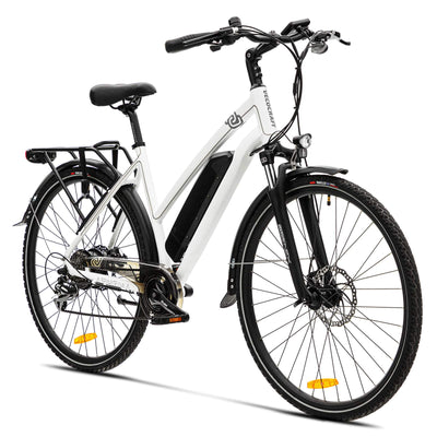 VecoCraft Elektrofahrrad E Bike Athena, Trekking Pedelec für Damen Herren, 28 Zoll Urban Citybike, mit 36V 250W 13Ah Akku 25km/h 100km, Shimano 8-Gang Electric Bike, Weiss