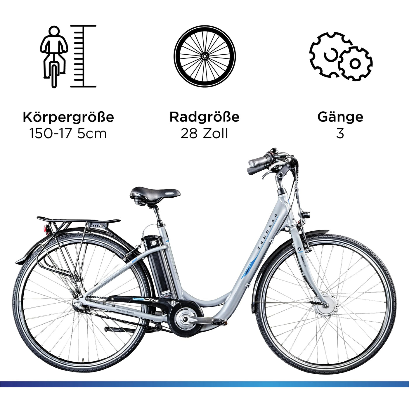 ZÜNDAPP Green 2.7 28 Zoll E-Bike E Cityrad Damenrad Pedelec Elektrofahrrad Damen Fahrrad 700c (grau, 48 cm)