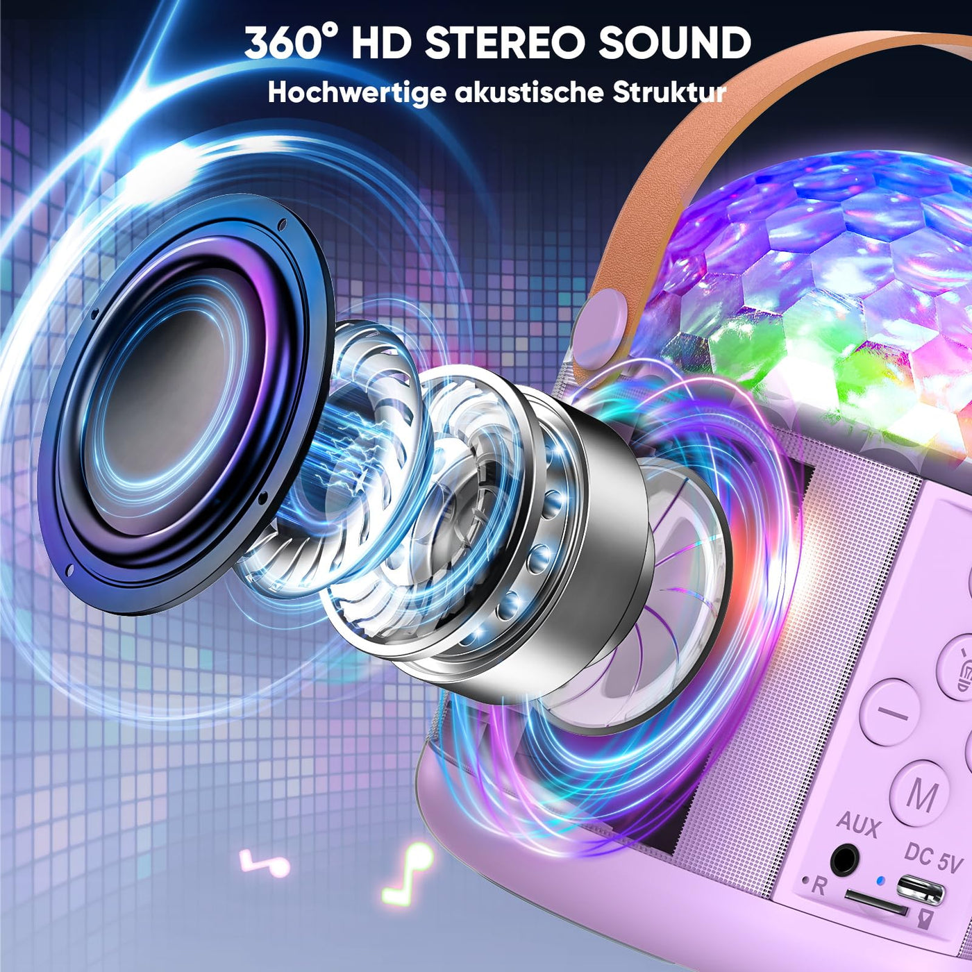 Dislocati Karaoke Anlage mit 2 Bluetooth Mikrofonen, Musik Geschenk Spielzeug Mädchen 3-15 Jahre, Karaoke Microphone Set mit Disco Licht und 5 Toneffekten, Ideal für Familienfeiern und Party Draußen