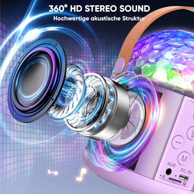 Dislocati Karaoke Anlage mit 2 Bluetooth Mikrofonen, Musik Geschenk Spielzeug Mädchen 3-15 Jahre, Karaoke Microphone Set mit Disco Licht und 5 Toneffekten, Ideal für Familienfeiern und Party Draußen