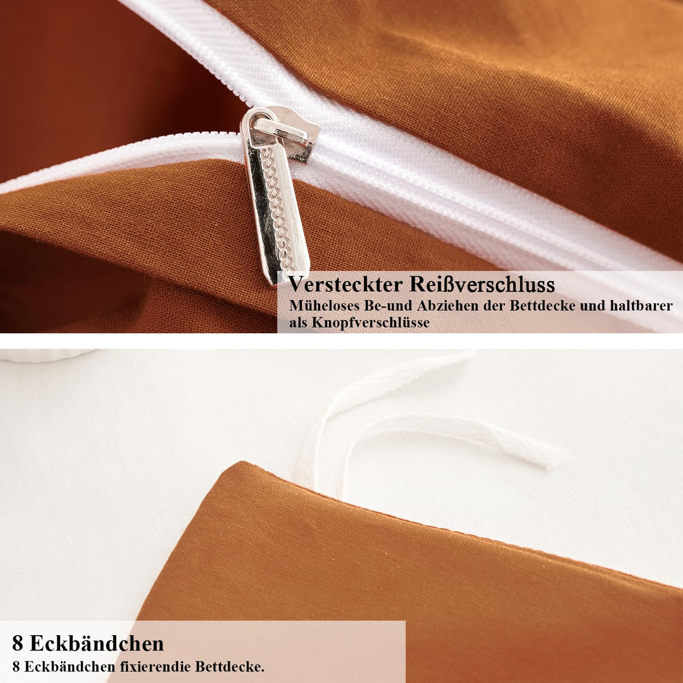 Sedefen Bettwäsche 200x200cm Baumwolle Bettwäsche-Sets Karamell Braun ÖKO-TEX Zertifiziert Bettbezug 3 Teilig Hohe Qualität 100% Baumwolle Bettwaren-Sets mit Reißverschluss und 2 Kissenbezug 80x80cm