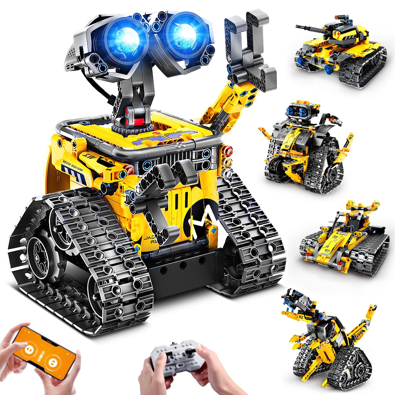 HiWEEGO Technik Roboter für Kinder Bausatz - 5-in-1 mit Fernbedienung und App Steuerung | 520 Stück RC Wall Roboter/Tech Roboter Wiederaufladbarer Geschenke für 6-12+ Jahre alte Jungen Mädchen
